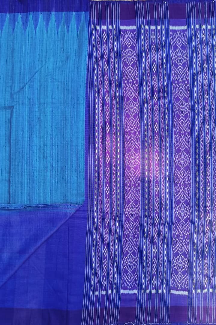 Sky Blue Handwoven Tie-Dye Saree by Shibaprasad Das