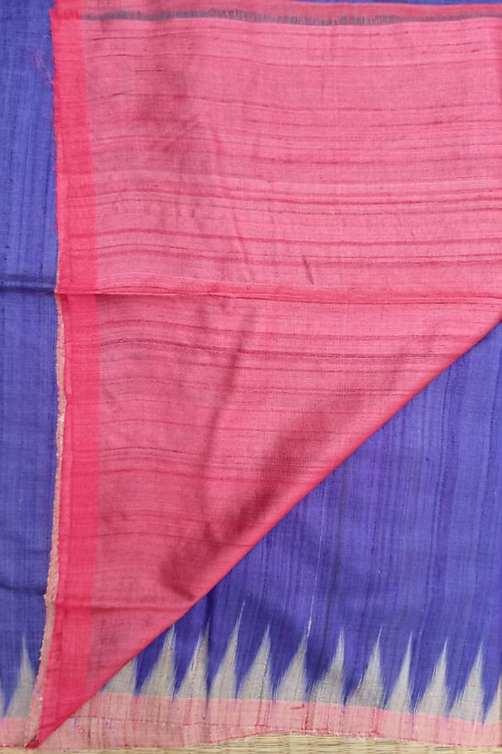 Blue & Red Handwoven Saree by Shibaprasad Das at Pernia's Pop Up Shop