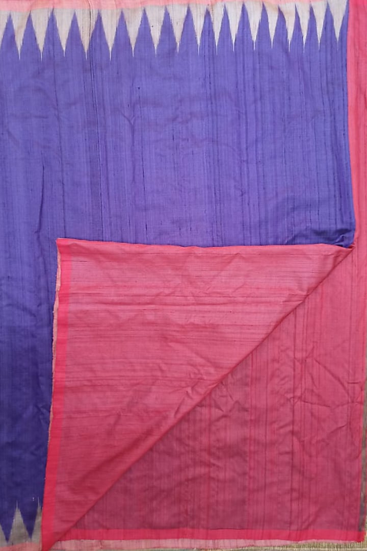 Blue & Red Handwoven Saree by Shibaprasad Das at Pernia's Pop Up Shop