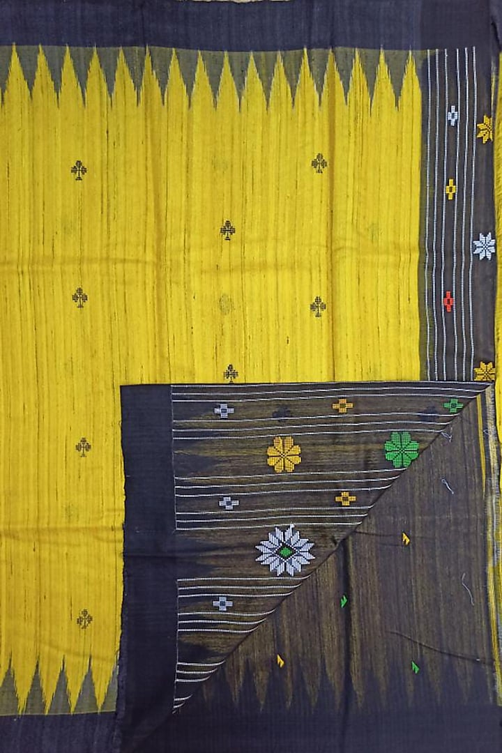Yellow & Black Handwoven Tie-Dye Saree by Shibaprasad Das