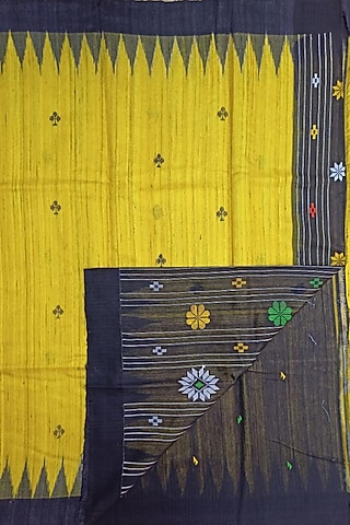Yellow & Black Handwoven Tie-Dye Saree by Shibaprasad Das