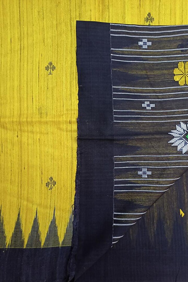 Yellow & Black Handwoven Tie-Dye Saree by Shibaprasad Das at Pernia's Pop Up Shop