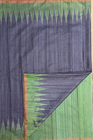 Grey & Green Handwoven Tie-Dye Saree by Shibaprasad Das