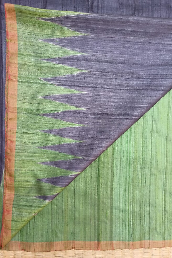 Grey & Green Handwoven Tie-Dye Saree by Shibaprasad Das at Pernia's Pop Up Shop