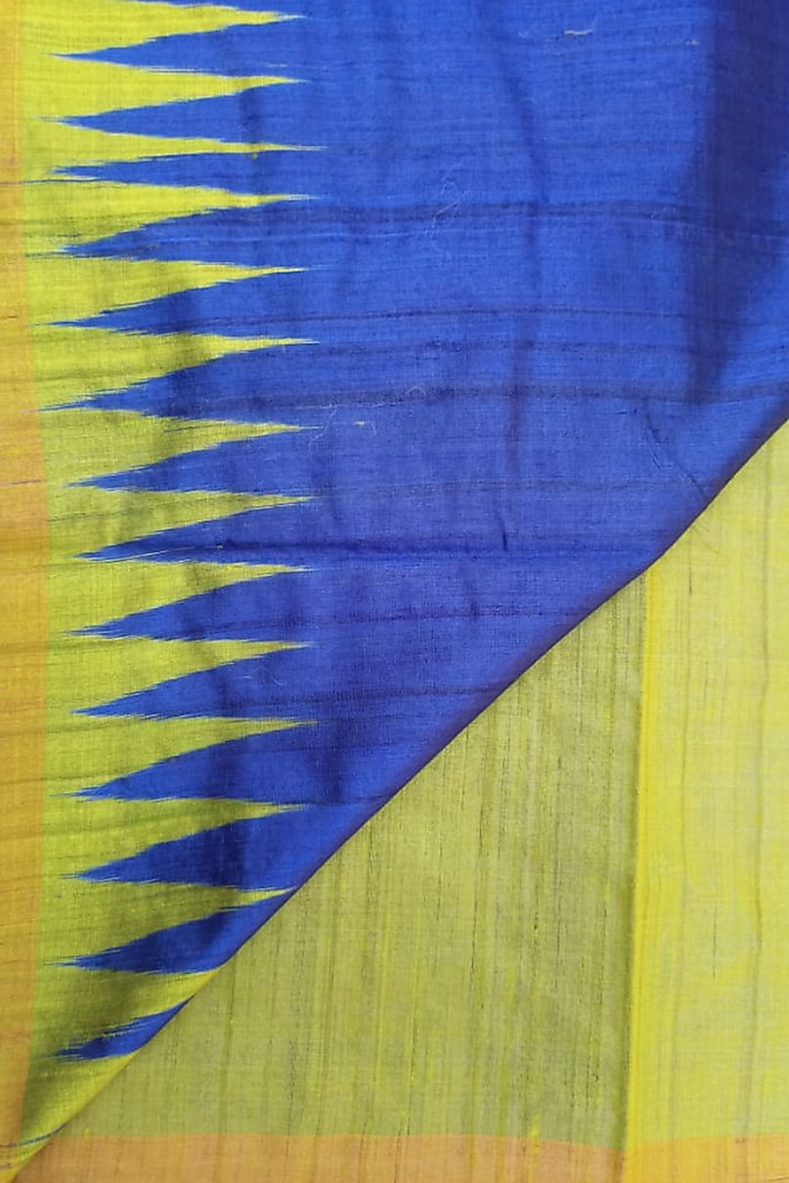 Blue & Lime Handwoven Tie-Dye Saree by Shibaprasad Das at Pernia's Pop Up Shop