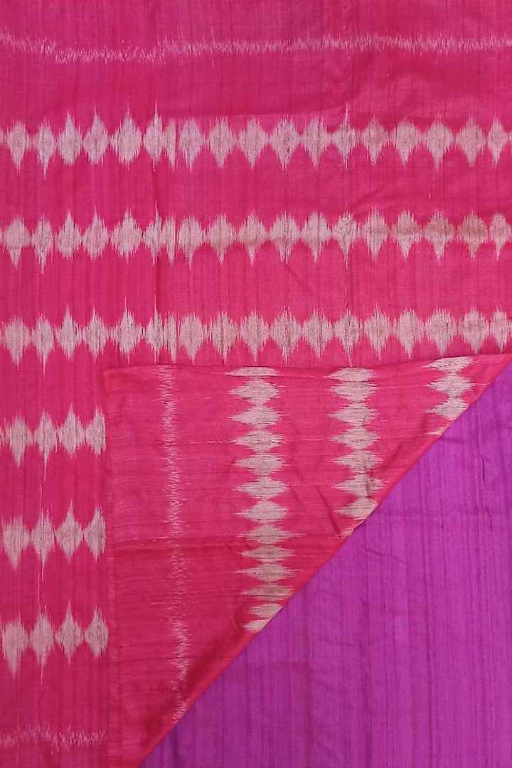 Coral & Purple Handwoven Tie-Dye Saree by Shibaprasad Das at Pernia's Pop Up Shop