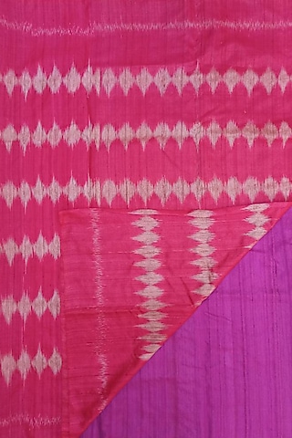 Coral & Purple Handwoven Tie-Dye Saree by Shibaprasad Das