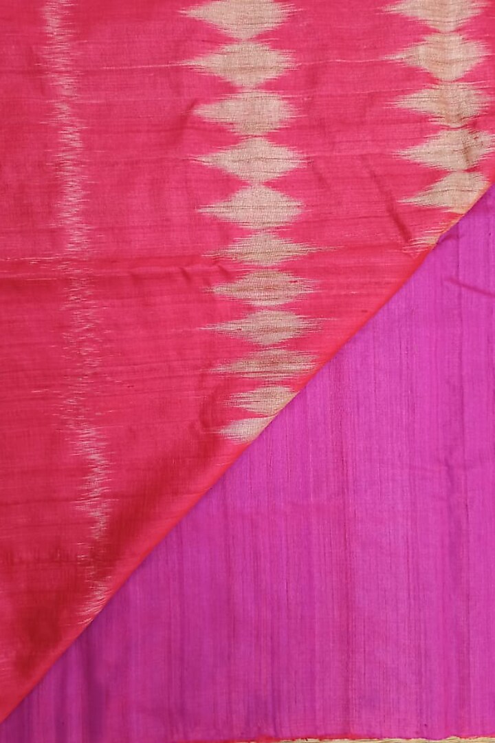 Coral & Purple Handwoven Tie-Dye Saree by Shibaprasad Das at Pernia's Pop Up Shop