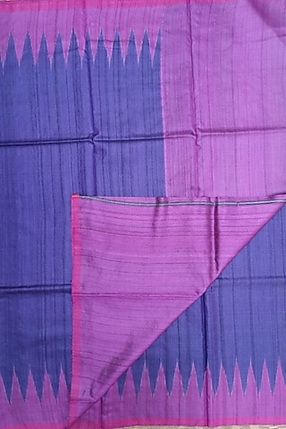 Blue & Pink Handwoven Tie-Dye Saree by Shibaprasad Das