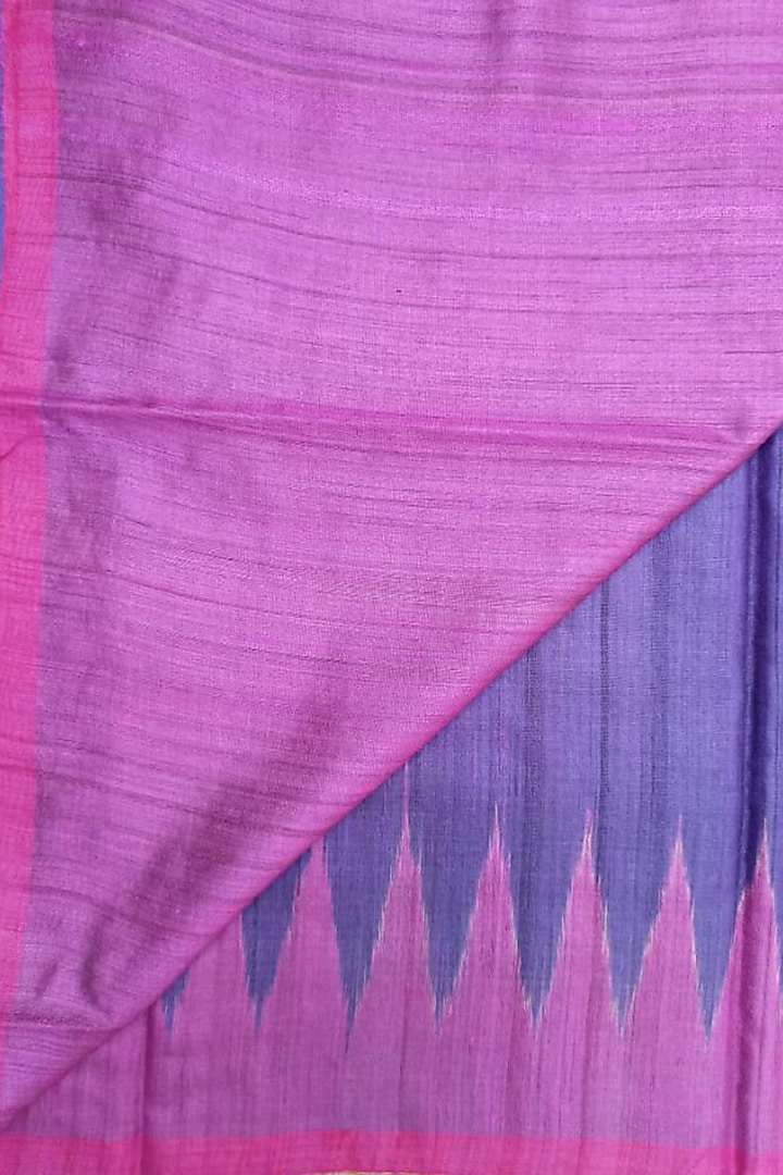 Blue & Pink Handwoven Tie-Dye Saree by Shibaprasad Das at Pernia's Pop Up Shop