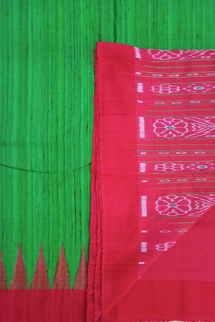 Green & Red Handwoven Saree by Shibaprasad Das at Pernia's Pop Up Shop