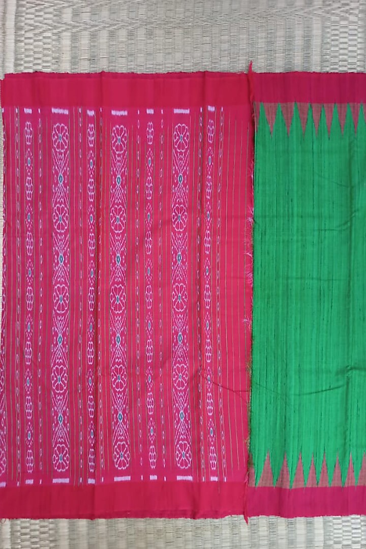 Green & Red Handwoven Saree by Shibaprasad Das at Pernia's Pop Up Shop