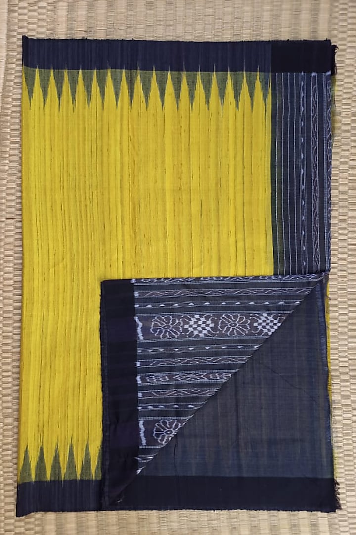 Yellow & Black Handwoven Tie-Dye Saree by Shibaprasad Das
