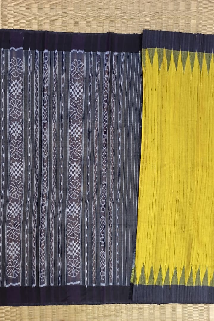 Yellow & Black Handwoven Tie-Dye Saree by Shibaprasad Das at Pernia's Pop Up Shop
