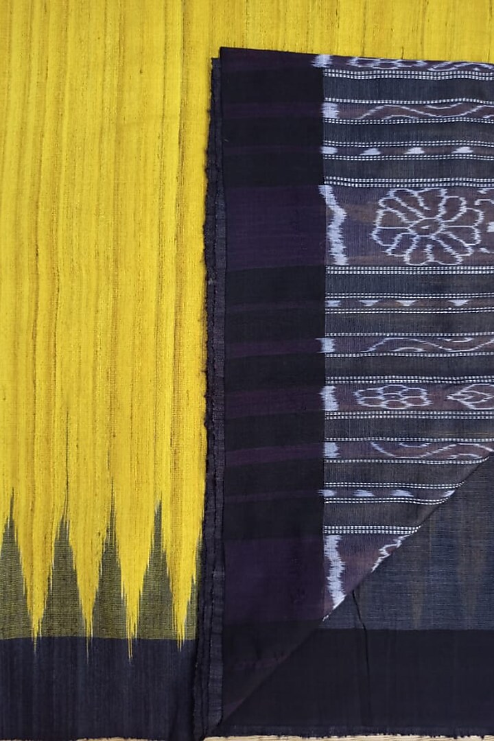 Yellow & Black Handwoven Tie-Dye Saree by Shibaprasad Das at Pernia's Pop Up Shop