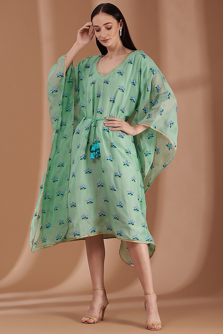 Mint Green Printed Kaftan Dress by Label By Shalini Bhagat