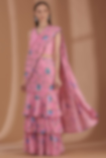Rose Pink Embroidered Pre-Draped Saree Set by Label By Shalini Bhagat