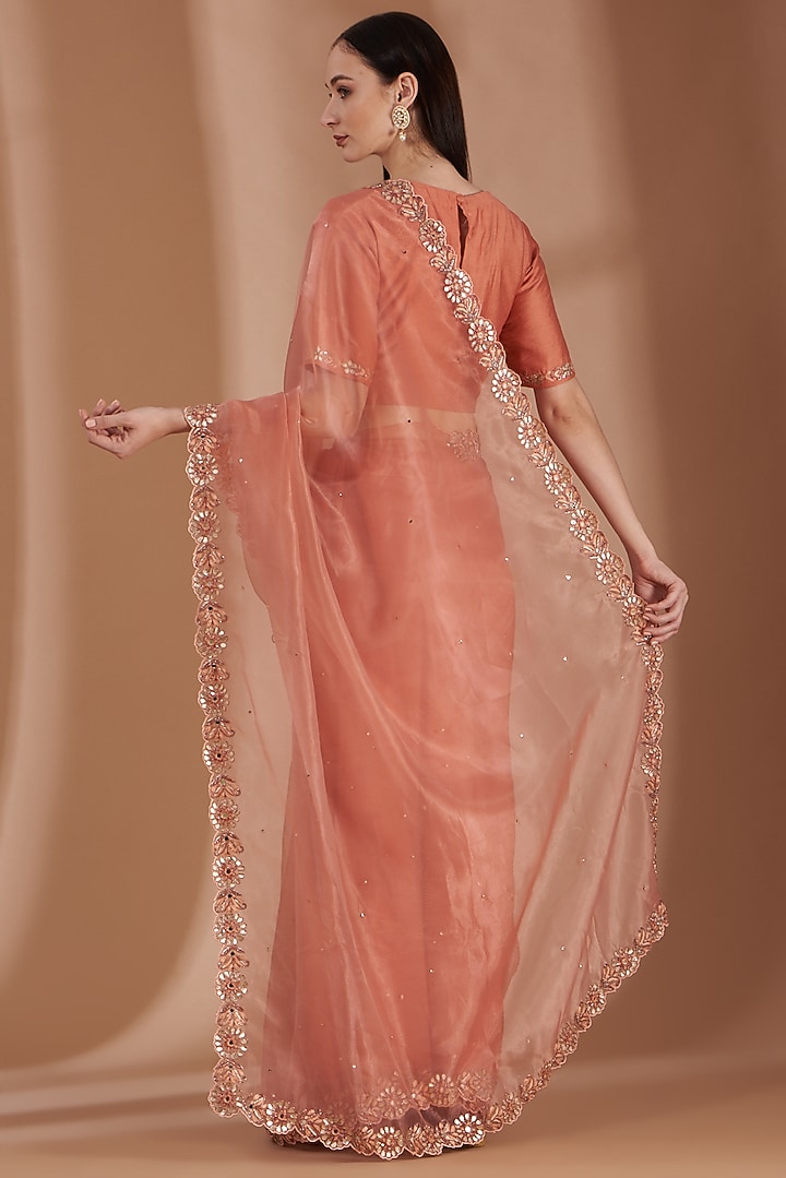 Peach Hand Embroidered Wedding Saree Set by Label By Shalini Bhagat at Pernia's Pop Up Shop