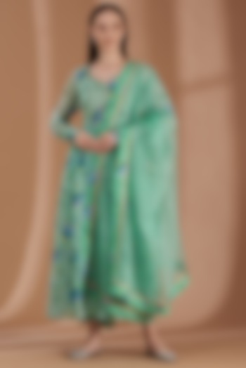 Mint Green Hand Printed Anarkali Set by Label By Shalini Bhagat