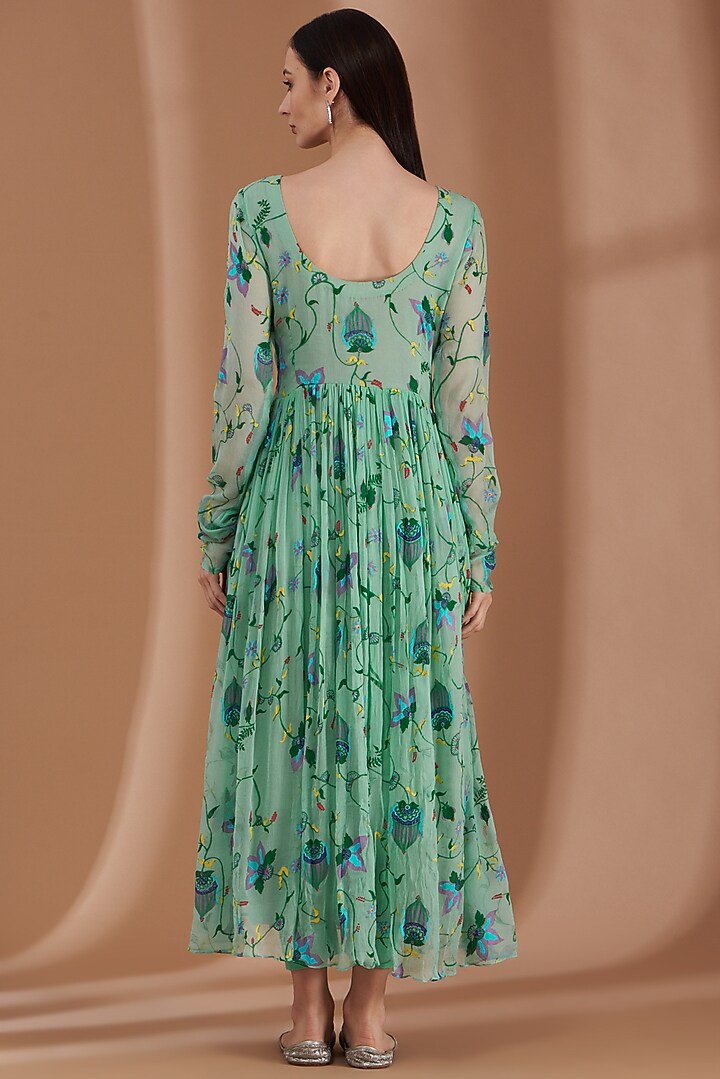 Mint Green Hand Printed Party Wear Anarkali Set by Label By Shalini Bhagat at Pernia's Pop Up Shop