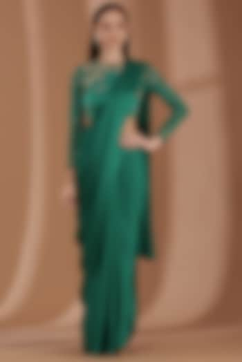 Emerald Green Satin Saree Set by Label By Shalini Bhagat