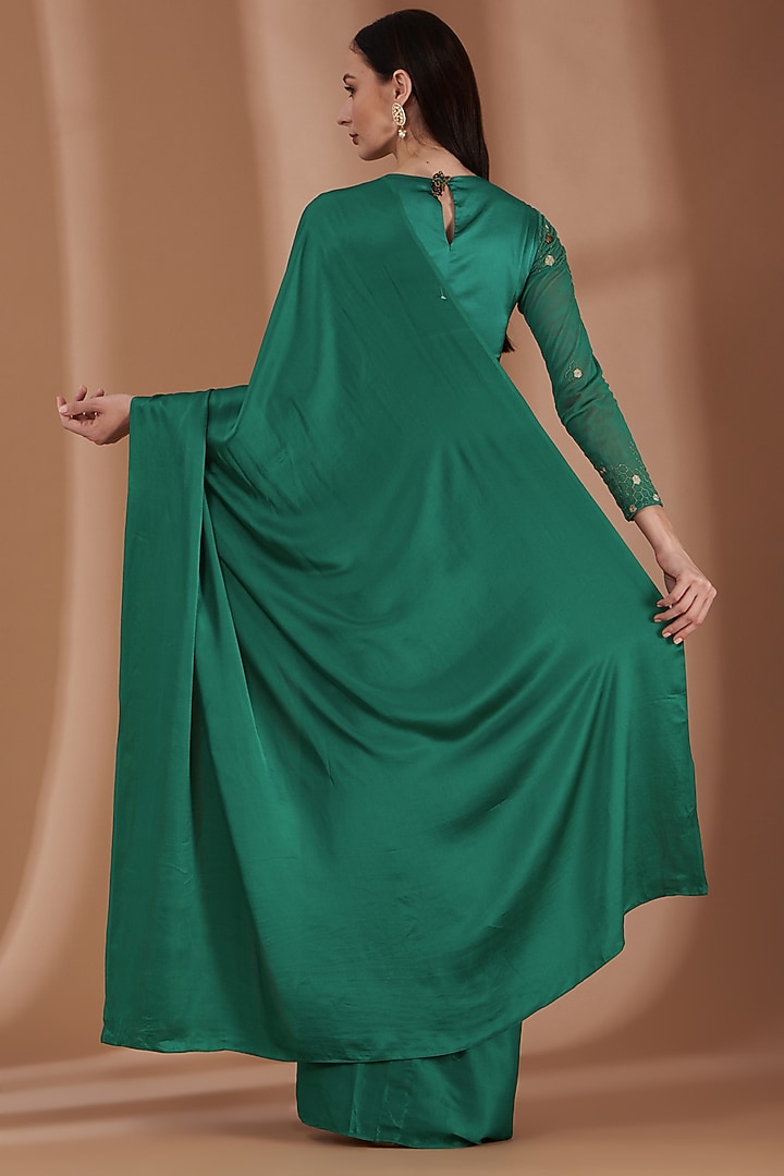 Emerald Green Satin Wedding Saree Set by Label By Shalini Bhagat at Pernia's Pop Up Shop