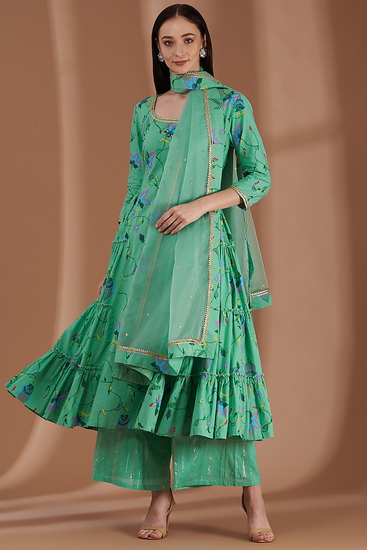 Mint Green Embroidered Anarkali Set by Label By Shalini Bhagat at Pernia's Pop Up Shop