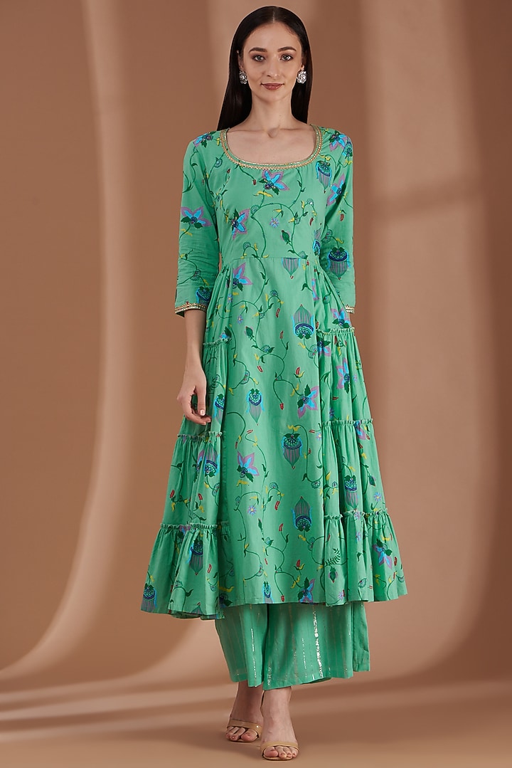 Mint Green Embroidered Party Wear Anarkali Set by Label By Shalini Bhagat at Pernia's Pop Up Shop
