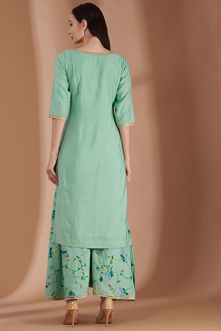 Mint Green Hand Printed Kurta Set by Label By Shalini Bhagat at Pernia's Pop Up Shop