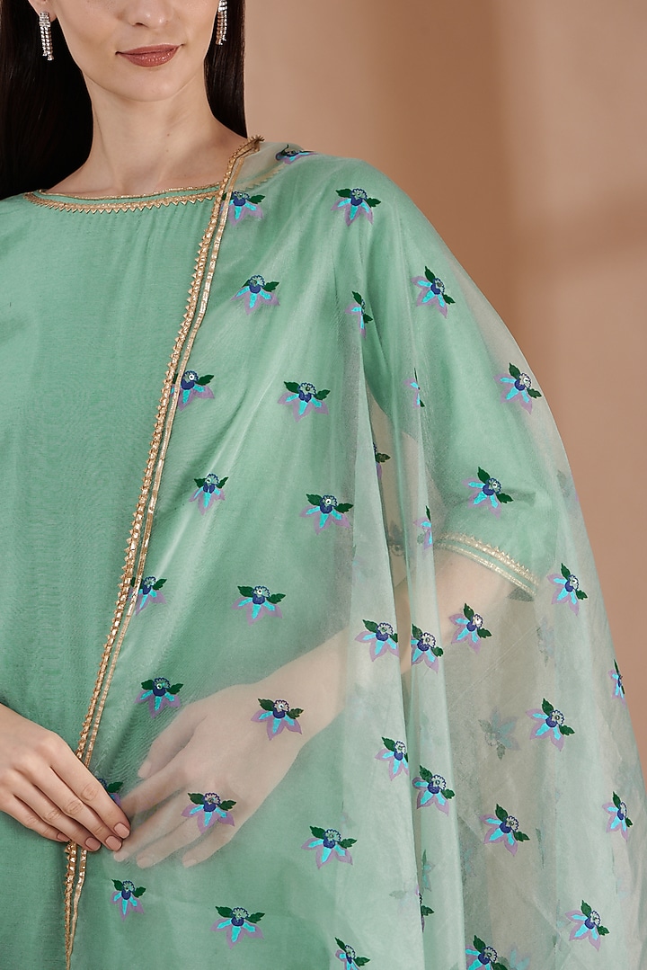 Mint Green Hand Printed Kurta Set by Label By Shalini Bhagat at Pernia's Pop Up Shop