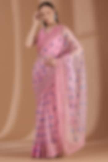 Rose Pink Printed Saree Set by Label By Shalini Bhagat