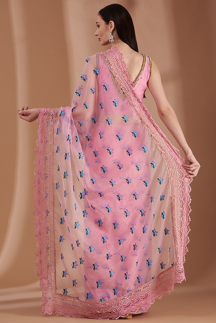 Rose Pink Printed Wedding Saree Set by Label By Shalini Bhagat at Pernia's Pop Up Shop