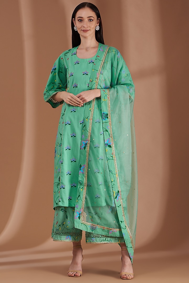 Mint Green Embroidered Kurta Set by Label By Shalini Bhagat