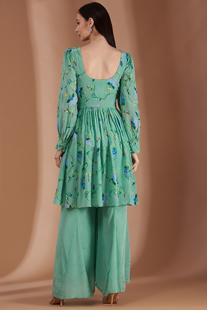 Mint Green Crepe Party Wear Sharara Set by Label By Shalini Bhagat at Pernia's Pop Up Shop