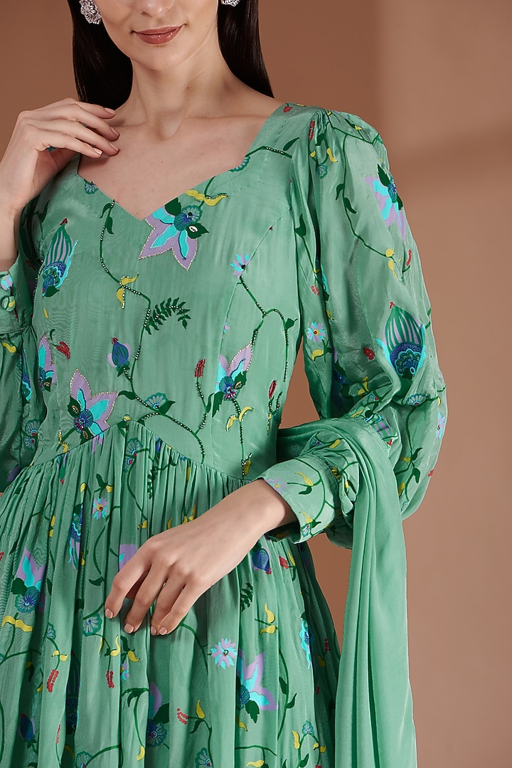 Mint Green Crepe Party Wear Sharara Set by Label By Shalini Bhagat at Pernia's Pop Up Shop