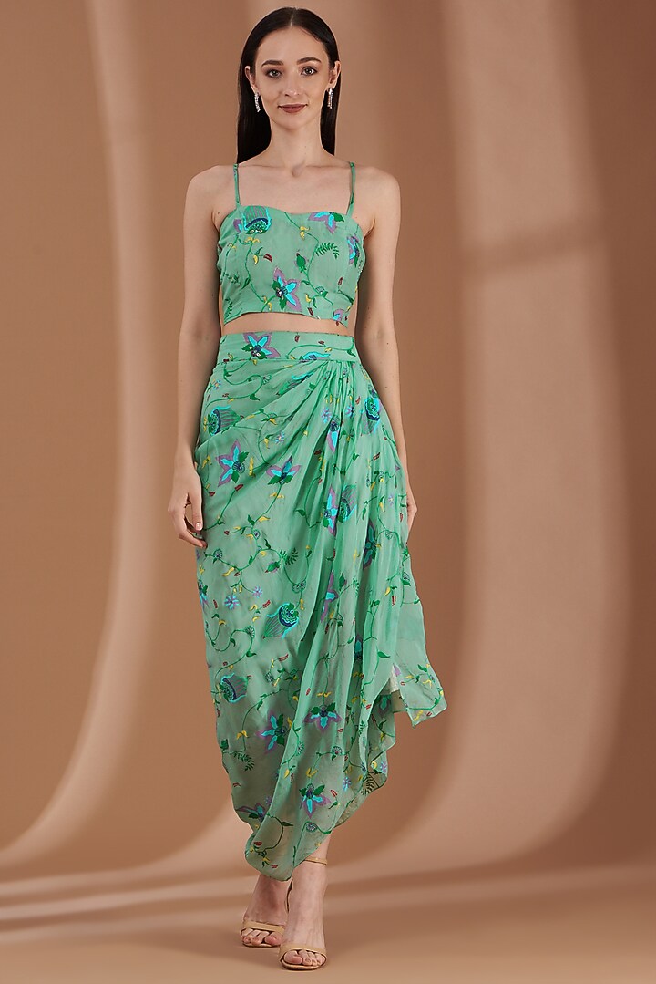 Mint Green Embroidered Skirt Set by Label By Shalini Bhagat at Pernia's Pop Up Shop