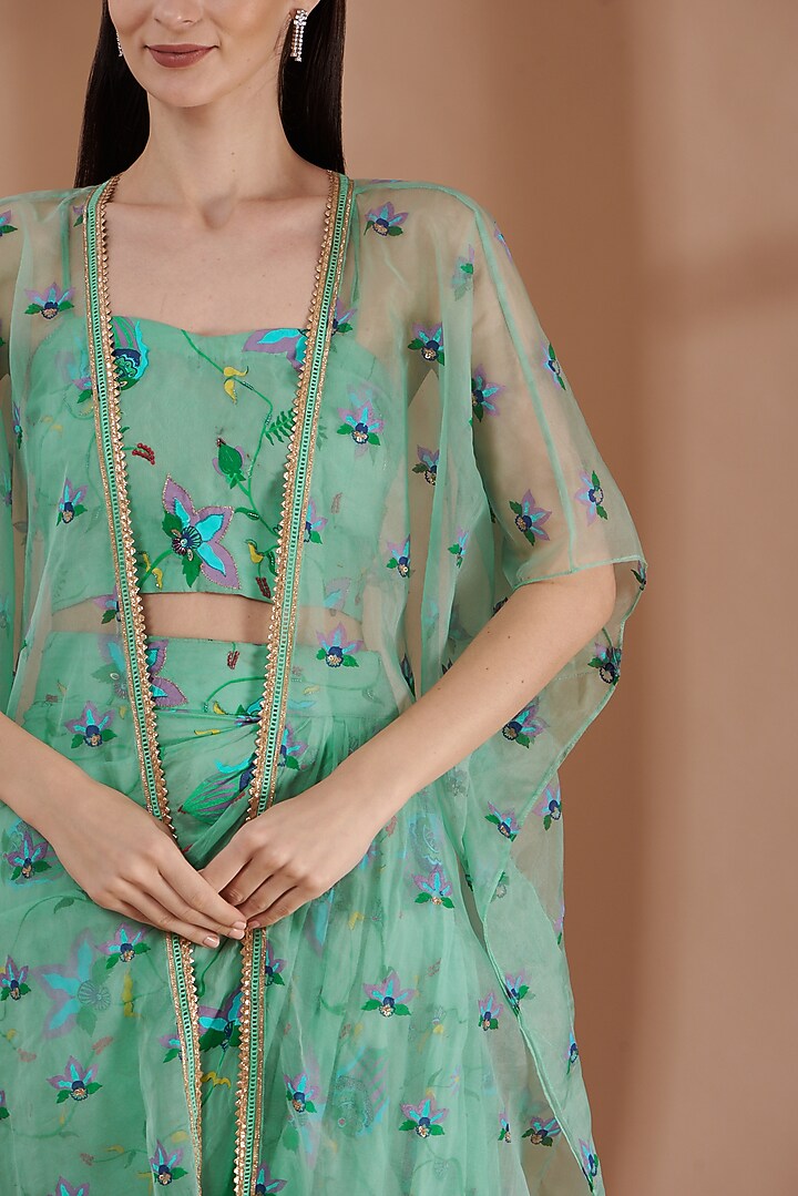 Mint Green Embroidered Skirt Set by Label By Shalini Bhagat at Pernia's Pop Up Shop