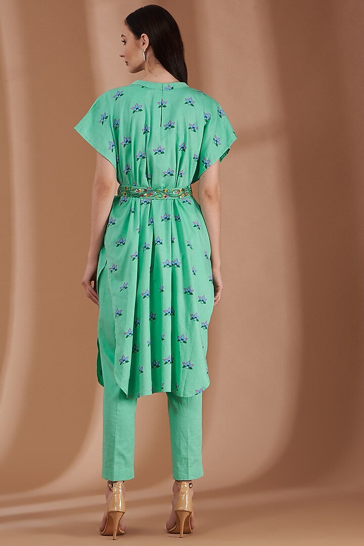 Mint Green Hand Printed Kaftan Set by Label By Shalini Bhagat at Pernia's Pop Up Shop