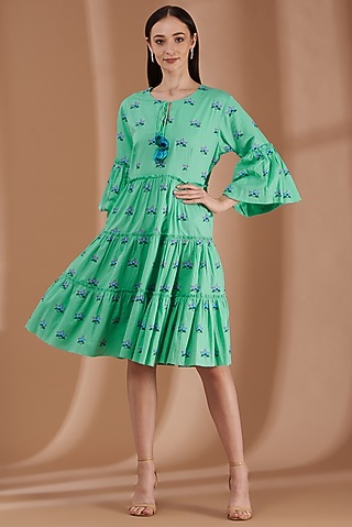 Mint Green Hand Printed Dress by Label By Shalini Bhagat