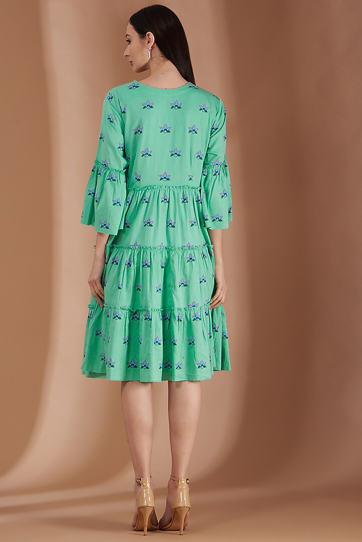 Mint Green Hand Printed Summer Dress by Label By Shalini Bhagat at Pernia's Pop Up Shop