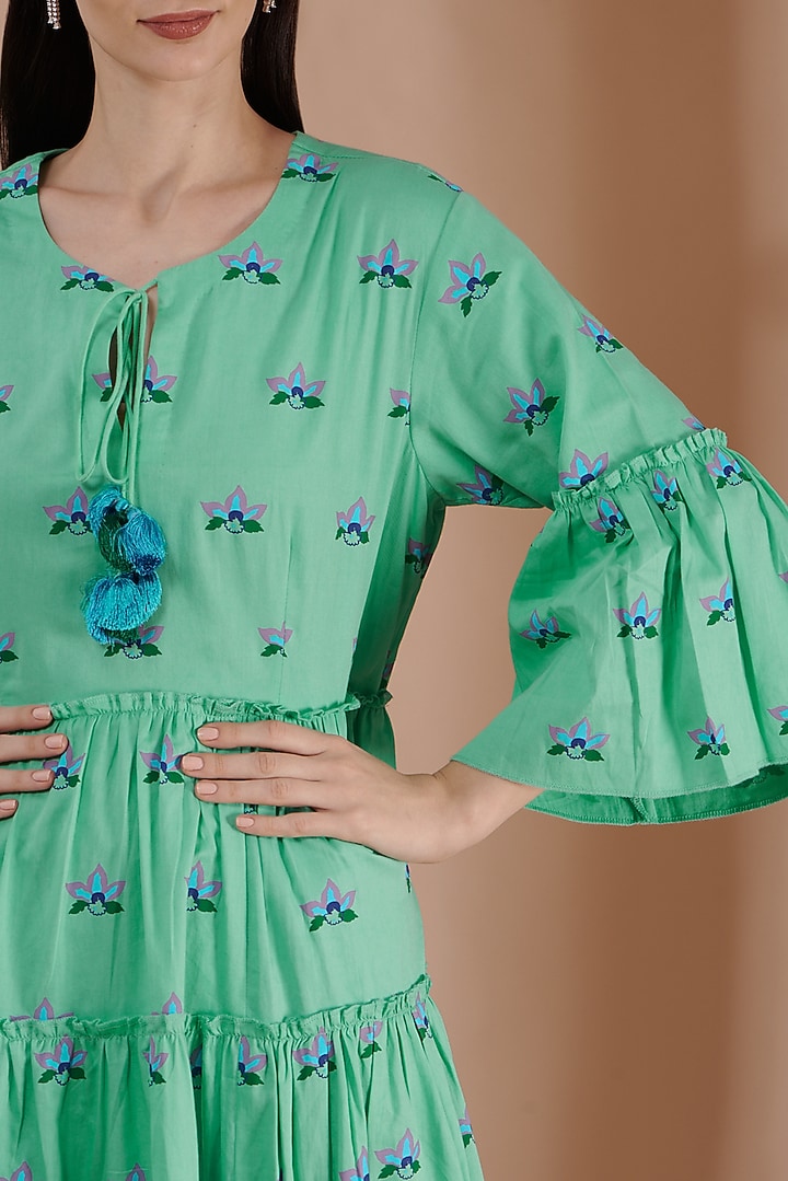 Mint Green Hand Printed Summer Dress by Label By Shalini Bhagat at Pernia's Pop Up Shop