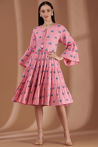 Rose Pink Hand Printed Dress by Label By Shalini Bhagat