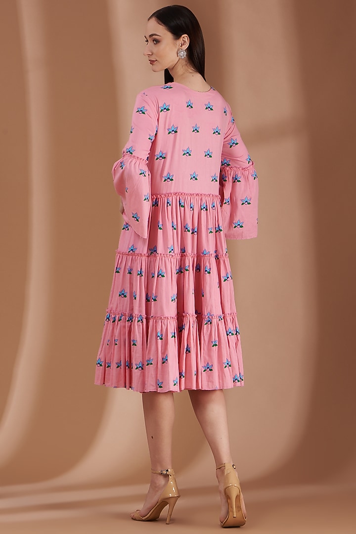 Rose Pink Hand Printed Summer Dress by Label By Shalini Bhagat at Pernia's Pop Up Shop