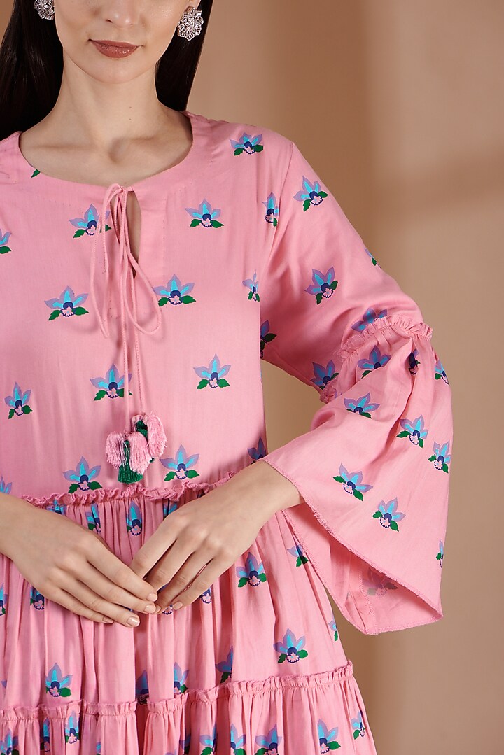 Rose Pink Hand Printed Summer Dress by Label By Shalini Bhagat at Pernia's Pop Up Shop