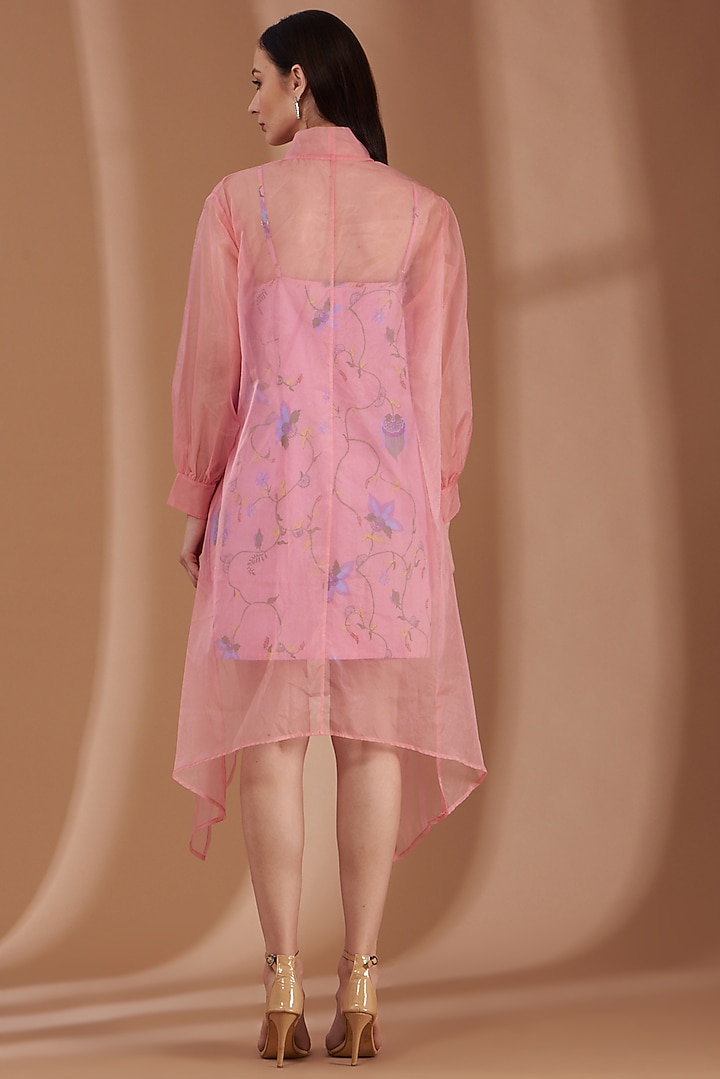 Rose Pink Organza Printed Summer Dress by Label By Shalini Bhagat at Pernia's Pop Up Shop
