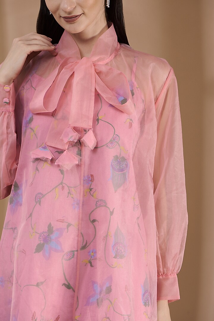 Rose Pink Organza Printed Summer Dress by Label By Shalini Bhagat at Pernia's Pop Up Shop