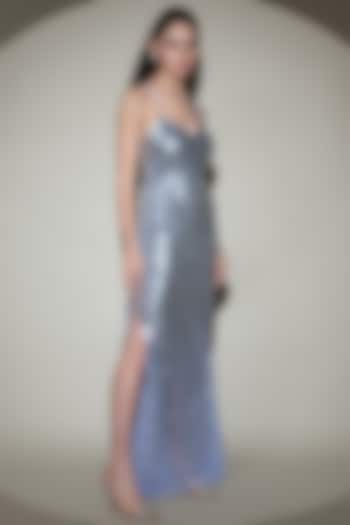 Blue Iris Tulle Net Hand Embellished Gown by Shine Bright