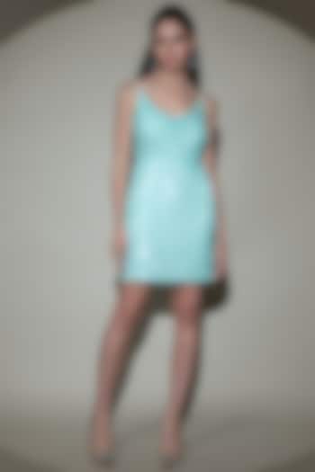 Tiffany Mint Tulle Net Hand Embellished Mini Dress by Shine Bright