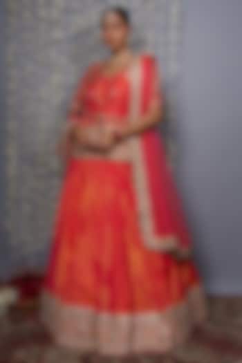 Orange Pure Silk Zardosi Handwork Bridal Lehenga Set by Shweta Dabas at Pernia's Pop Up Shop