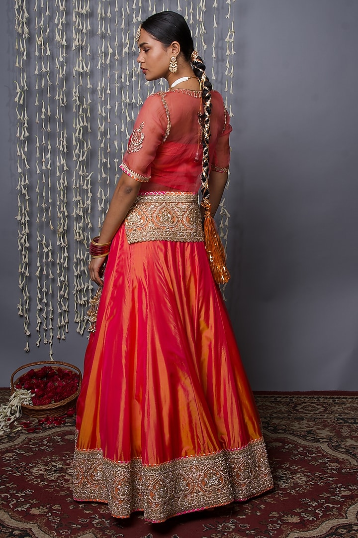 Orange Pure Silk Zardosi Handwork Bridal Lehenga Set by Shweta Dabas at Pernia's Pop Up Shop